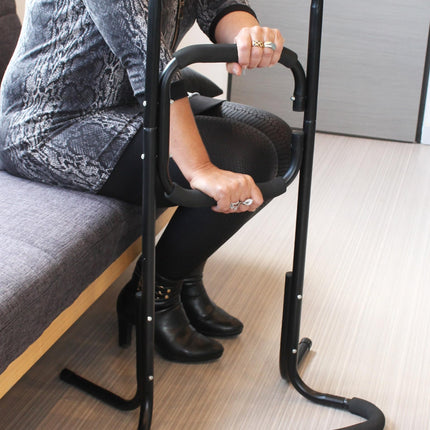 Standing and sitting aid, support frame with 3 handles, secure stand, metal, load capacity up to 120 kg, easy to transport, black