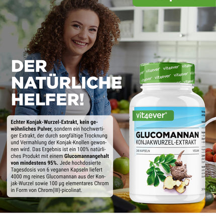 Glucomannan from Konjac Root - 240 Capsules - High Dose with 4200 mg per Daily Serving - Optimized with Chromium - Vegan