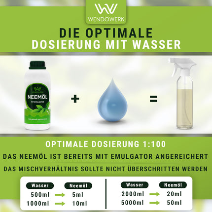 WENDOWERK® Neem Oil [1000ml] - Includes spray bottle and measuring cup - Neem oil with emulsifier for direct application - Neem oil for natural plant care for indoor and outdoor use