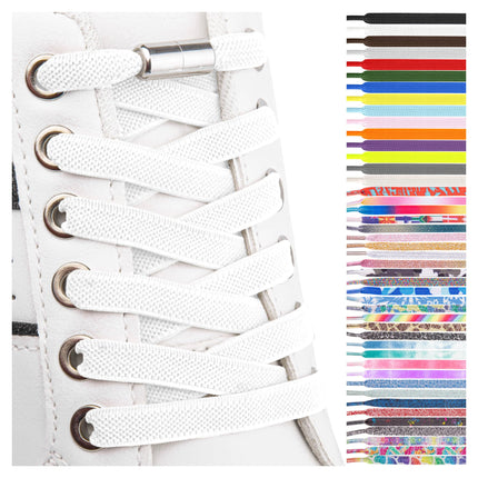 SULPO flat no-tie shoelaces - Elastic shoelaces with metal caps - Quick-release shoelaces - Rubber shoelaces for adults &amp; children - No-tie shoelaces
