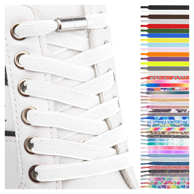 SULPO flat no-tie shoelaces - Elastic shoelaces with metal caps - Quick-release shoelaces - Rubber shoelaces for adults &amp; children - No-tie shoelaces