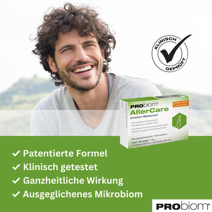 PRObiom® AllerCare [PROBIOTICS FOR ALLERGY PROPHYLAXIS] – Clinically tested bacterial cultures &amp; vitamin D3 – Support for a strong immune system – for children &amp; adults – 30 capsules (1 month)