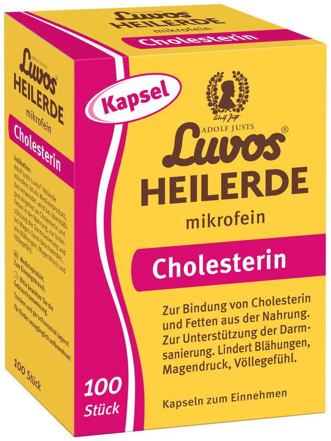Luvos Healing Clay Microfine Capsules - Natural remedy for binding cholesterol and fats - Relieves flatulence, stomach pressure, and bloating - Supports intestinal cleansing - 100 Capsules