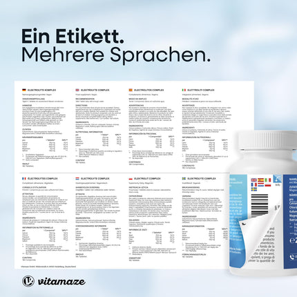 Sugar-free electrolyte tablets 1,034 mg per tablet, magnesium, potassium, calcium, sodium &amp; chloride for electrolyte balance &amp; muscle function, 180 tablets for keto diet, Made in Germany