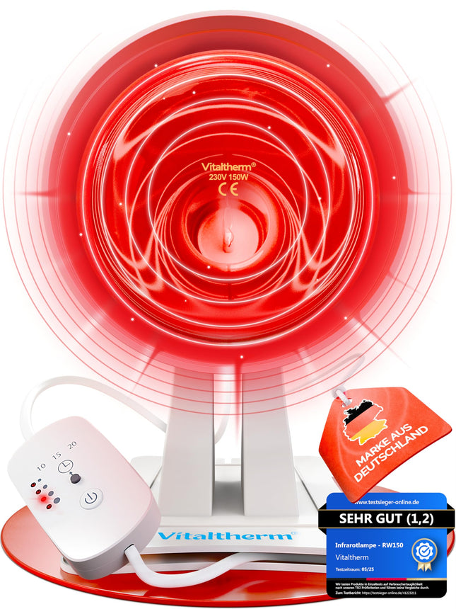 Vitaltherm RW150 Red Light Lamp 150Watt – Infrared Heat Lamp with Timer &amp; Dimmer for Relaxing Warmth, Relaxation &amp; General Well-being – Perfect for Home