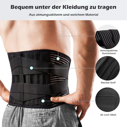 FREETOO back brace with support struts Adjustable tension straps and breathable nylon fabric ideal for work protection relieves the back muscles and for posture correction