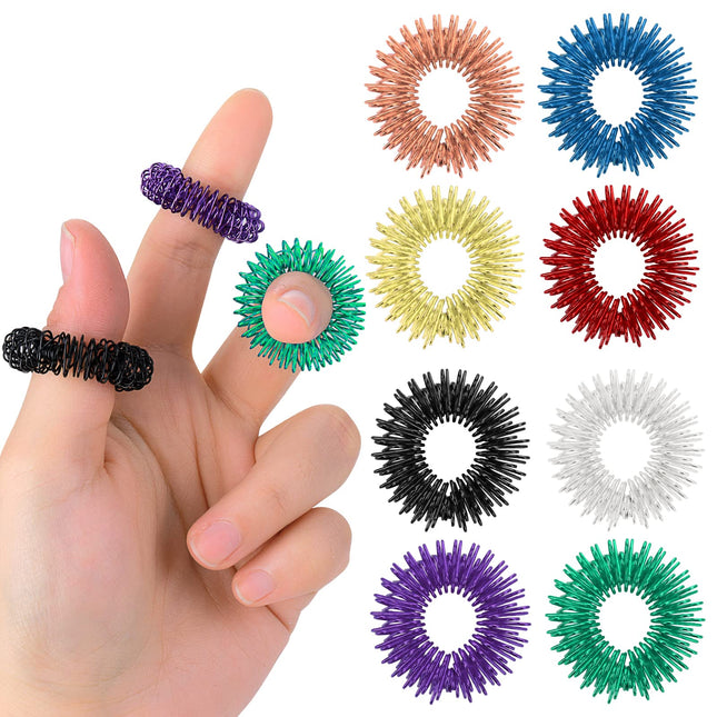 8 Piece Acupressure Ring Set, Massage Rings for Finger Acupressure Ring, Massage Ring for Stress Reducer and Promoting Blood Circulation, Finger Massage or Toe Massage