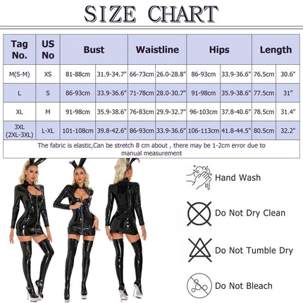 Maeau patent leather jumpsuit women's one-piece catsuit stretch wetlook bodysuit tight latex pencil skirt shiny PU short skirt 2XL-3XL