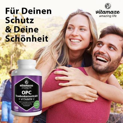 OPC grape seed extract capsules, certified, high-dose: 450 mg pure OPC, 180 capsules for 6 months, natural food supplement without additives, Made in Germany