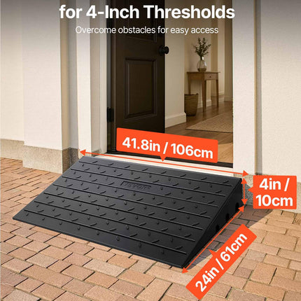 VEVOR Rubber Threshold Ramp, 10.2 cm Rise, Door Threshold Ramp, 3-Channel Cable Cover, Solid Rubber Threshold Ramp, with a Load Capacity of 1 T for Wheelchairs and Scooters