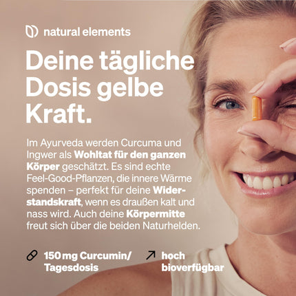 natural elements Organic Turmeric &amp; Ginger – 180 Capsules – Organic Turmeric, Organic Ginger &amp; Organic Pepper – with Curcumin &amp; Piperine – High Dosage – Produced in Germany &amp; Laboratory Tested Vegan