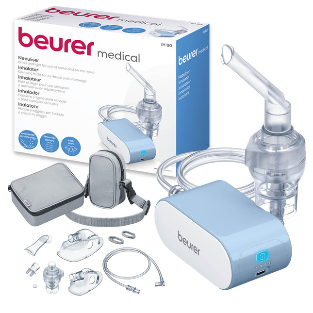 Beurer IH 60 Inhaler, quiet and portable inhaler with rechargeable battery, inhalation device for use in cases of colds, asthma and other respiratory diseases, blue