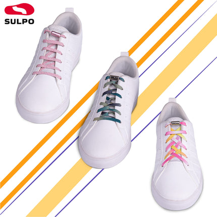 SULPO flat no-tie shoelaces - Elastic shoelaces with metal caps - Quick-release shoelaces - Rubber shoelaces for adults &amp; children - No-tie shoelaces