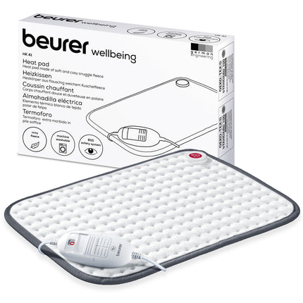 Beurer heating pad HK 41, cozy heat pad with 3 temperature settings and automatic switch-off, machine washable, made in Europe, white / gray, 44 x 33 cm