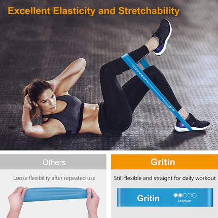 Gritin Fitness Bands [Set of 5] Resistance Bands with 5 Levels, 100% Latex Fitness Band Resistance with German Exercise Instructions &amp; Carrying Bag, Exercise Band for Muscle Building, Yoga, Pilates