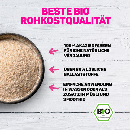 Lebepur Organic Acacia Fiber Vegan 125g, 90% fiber, tasteless and odorless, acacia fiber powder, gluten-free, no additives, high fiber content with 90g per 100g
