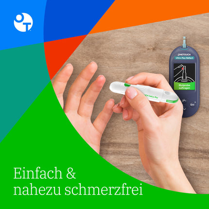 OneTouch Ultra Plus Reflect blood glucose monitoring system for diabetes (sugar disease), including 1 blood glucose meter (mg/dl), 40 test strips, 1 lancing device, 40 lancets, 1 carrying case, 2 batteries