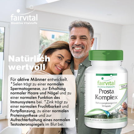 Fairvital | Prosta Complex - VEGAN - HIGH DOSE - 90 Capsules - with selenium, zinc, saw palmetto, lycopene, beta-sitosterol &amp; opuntia