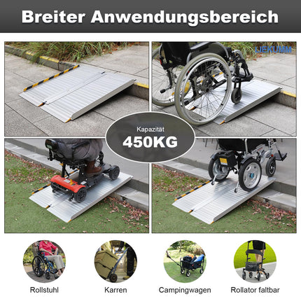 LIEKUMM 60 x 76 cm Foldable Wheelchair Ramp, 450 kg Capacity, Anti-Slip Aluminum Threshold Ramp for Wheelchair Users, Stairs, Doors, Mobility Scooters