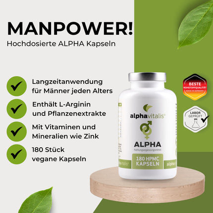 alphavitalis ALPHA Men capsules for long-term use with zinc (for normal fertility and reproduction), amino acid L-arginine, Maca Black, Tribulus Terrestris, Ginkgo, Ginseng