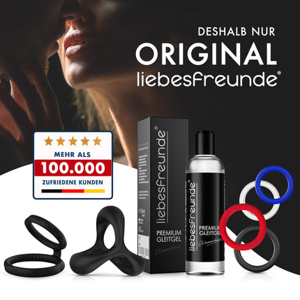 Liebesfreunde® Deluxe Cock Ring Set - 6 stretchy cock rings for harder erections, penis and testicle rings for men - Perfect fit, sex toy for couples, black