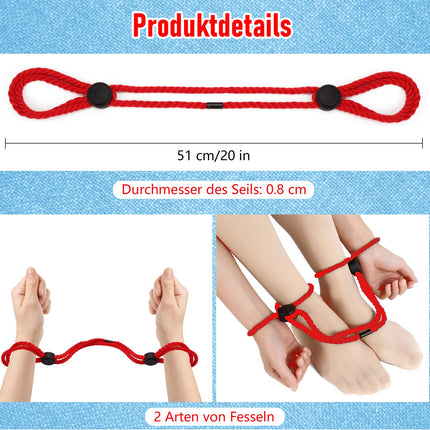 2 Bondage Rope Set for Wrists and Ankles, Adjustable BDSM Restraints and Bondage Rope, BDSM Restraints Hand and Foot Handcuffs for Couples (Red)