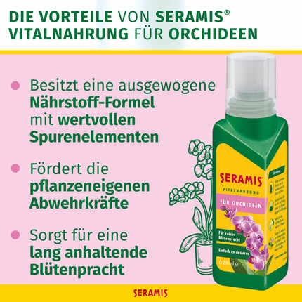 Seramis Vital Food for Orchids, 200 ml – Fertilizer for optimal growth of orchids, liquid fertilizer with practical dosing aid 4.5 x 4.5 x 17.6 cm, yellow