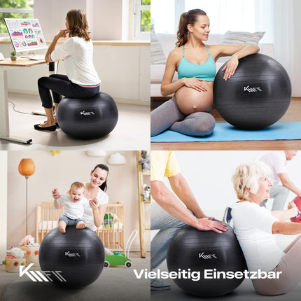 KM-Fit Exercise Ball 75cm | Training Ball with Air Pump | Anti-Burst Office Ball | Ball for Fitness, Yoga, Gymnastics, Core Training | Pezzi Ball Yoga Ball BPA-Free | Black