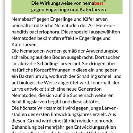 nemabest® HB nematodes for 20m² (10 million) against grubs and beetle larvae of garden chafers, June beetles, cockchafers and weevils