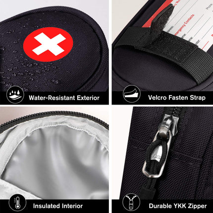 SITHON EpiPen Medical Carrying Case, Portable Emergency Bag Insulated Medication Bag Organizer for 2 EpiPens, Asthma Inhaler, Anti-Histamine, Auvi-Q, Allergy Medicine Essentials, (Black)