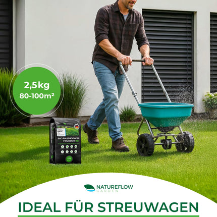 Organic Lawn Fertilizer Spring TEST WINNER Made in Germany – 2.5kg for 100sqm – Organic Lawn Fertilizer for healthy soil &amp; lush green lawn – Lawn Fertilizer, Spring Lawn Fertilizer from Natureflow Garden