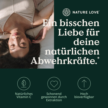 NATURE LOVE® Natural Vitamin C from Organic Acerola Extract - High Dose - Best Bioavailability - 180 Capsules - Immune System - Oxidative Stress - Laboratory-Tested, Vegan, and Produced in Germany