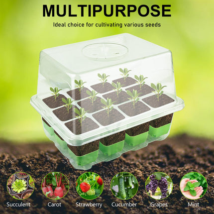 2 Pack Indoor Greenhouse Propagator, Reusable Propagation Tray with 12 Planting Holes and 1 Raised Lid Mini Greenhouse Propagation Trays for Plants, Herbs, Flowers, Vegetables and Fruits