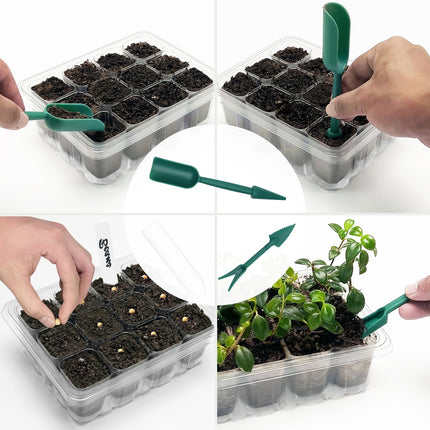 Qoolife Indoor Greenhouse Propagator, Mini Greenhouse Propagation Set with Raised Lid, Seedling Starter with Plant Lights with Full 2 ​​Pieces (Transparent)