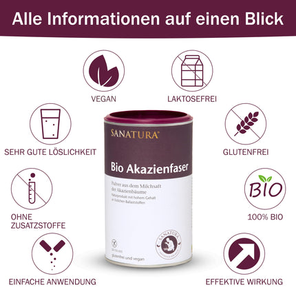3 x 180 g Sanatura Acacia Fiber Powder Organic – 540 g – valuable fiber source from acacia fiber – soluble fiber – vegan, gluten-free and fructose-free – well tolerated