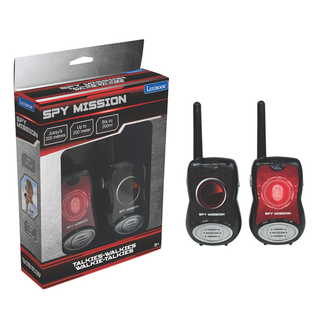 Lexibook, Spy Mission, Talkies-Walkies 200m, Communication Game for Children, 2 Communication Channels, Belt Clip, Black/Red, TW12SPY