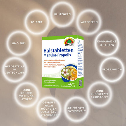 SUNLIFE Manuka-Propolis Throat Lozenges 1 x 24 pieces - Honey Propolis Tablets - Throat Lozenges for Cough - Sore Throat Lozenges - Lozenges with Manuka &amp; Propolis