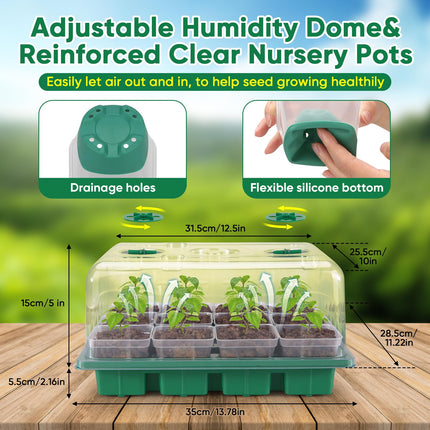 BlumWay Indoor Greenhouse Propagator with Plant Lamp, 2 Pack 24 Cell Seedling Trays with Humidity Dome, Reusable Propagation Plate, Mini Greenhouse Small Grow Kit