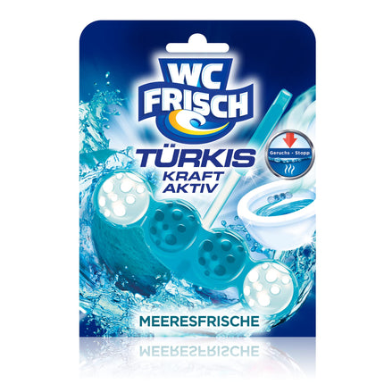 WC-Fresh Power Active Turquoise Rinse Sea Fresh (10-pack), toilet cleaner for visible cleaning with turquoise water, fragrance stones for an intensive toilet fragrance