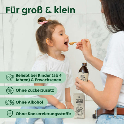 beegut ORGANIC Propolis Syrup with propolis, honey, ribwort plantain, mullein and licorice root, 200 ml syrup also for children, certified ORGANIC