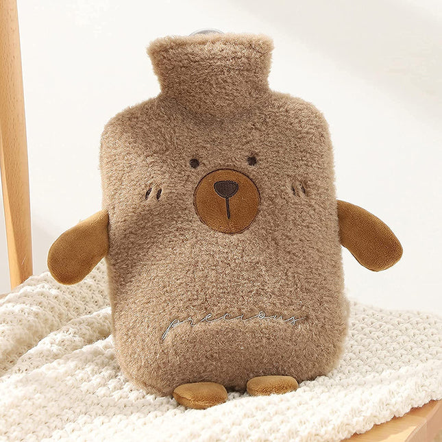 Siyecioa Hot Water Bottle with Cover - Large 2 Liters, Made of Rubber with Cuddly Soft Cover, Animal Hot Water Bottle for Pain Relief for Stomach, Back, Legs, Gifts for Family and Friends