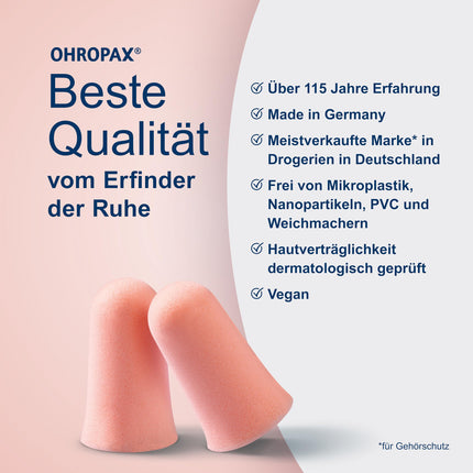 OHROPAX Soft Earplugs – In-ear plugs made of soft foam – particularly discreet and comfortable – Sound insulation value SNR 31 dB – ideal for relaxing, sleeping, and working – 10 pieces