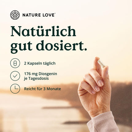 NATURE LOVE® Wild Yam Capsules - 180 Menopause Capsules vegan - High dosage with 880mg extract (including 176mg diosgenin) - laboratory-tested, without unwanted additives and produced in Germany