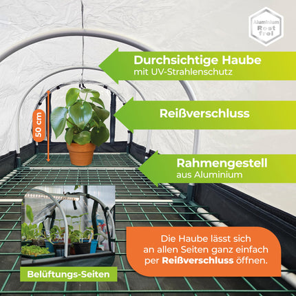 Bio Green XXL Jumbo Indoor Propagator | Set including heating mat &amp; digital thermostat | Robust aluminum frame | Propagation tray L 130 x W 60 x H 50 cm