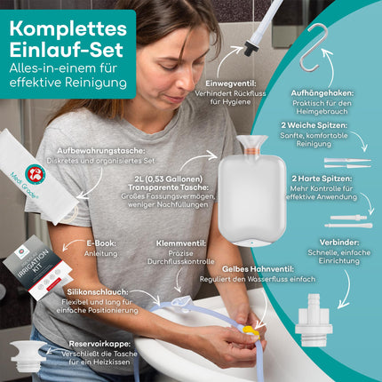 Medi Grade Enema Kit for Intimate Cleansing at Home - 2L Capacity - Enema Kit with Reusable Accessory, Instructions, Portable Bag and More - 100% Transparent