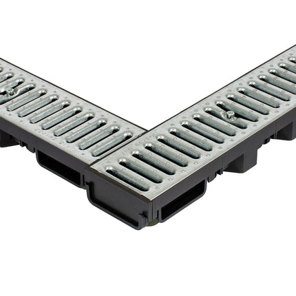 ScarMaxx - A15 drainage channel set - floor channel - rainwater drain - drain with grid - drainage channel - flat - plastic - height 60mm - with galvanized steel grate - 2m