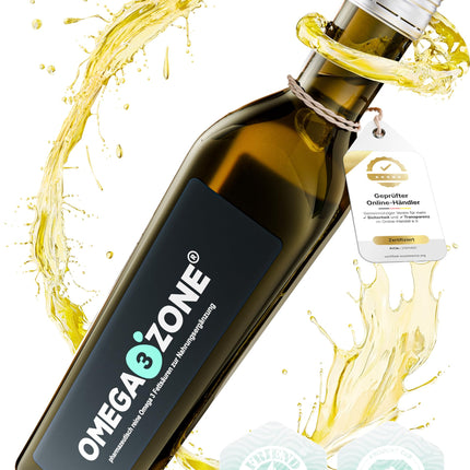 omega3zone Premium Omega-3 Fish Oil Liquid – High Dose: 5400 mg per serving in triglyceride form – Laboratory-tested, carefully purified, German production – 500 ml with lemon flavor