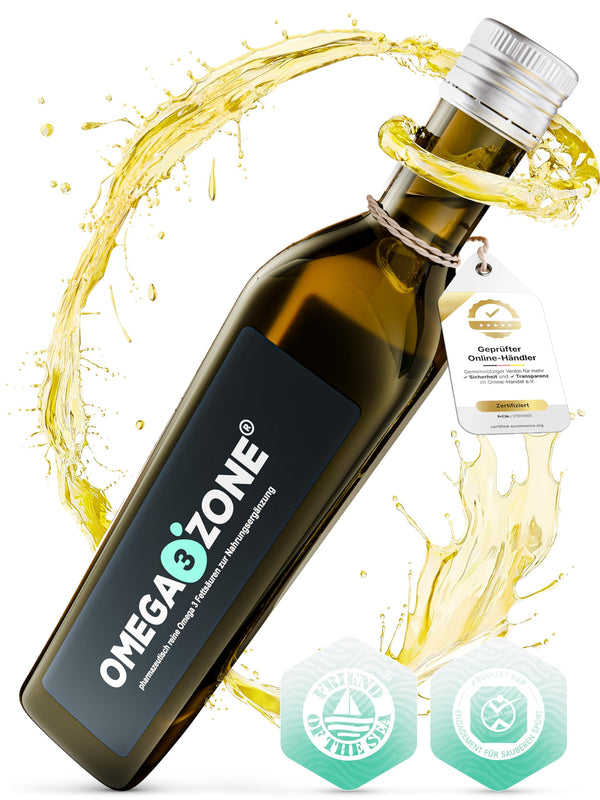 omega3zone Premium Omega-3 Fish Oil Liquid – High Dose: 5400 mg per serving in triglyceride form – Laboratory-tested, carefully purified, German production – 500 ml with lemon flavor