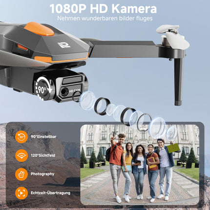 PLEGBLE Drone with Camera for Kids Adults, Brushless Motor Mini Drone FPV RC Quadcopter with WiFi 1080P, Altitude Hold, 3D Flip, Headless Mode, Toys and Gifts for Boys Beginners