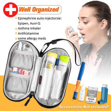 SITHON EpiPen Medical Carrying Case, Portable Emergency Bag Insulated Medication Bag Organizer for 2 EpiPens, Asthma Inhaler, Anti-Histamine, Auvi-Q, Allergy Medicine Essentials, (Black)